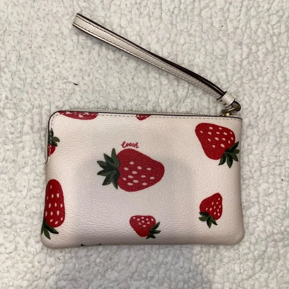 Coach Strawberry Fruit Print Leather Wristlet - Picture 2 of 3